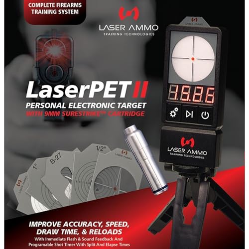 LaserPET™ II Electronic Target Shooting Training System w/ 9mm SureStrike™ Laser Cartridge | Reactive Dry Fire Trainer w/ Shot Timer for Accuracy & Skill Development - size: IR Invisible Cartridge