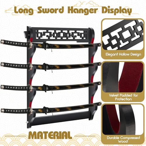 Katana Sword Rack Wall Mount, Hanging Stands for Sword Display,4 Tier - size: 4 Tier