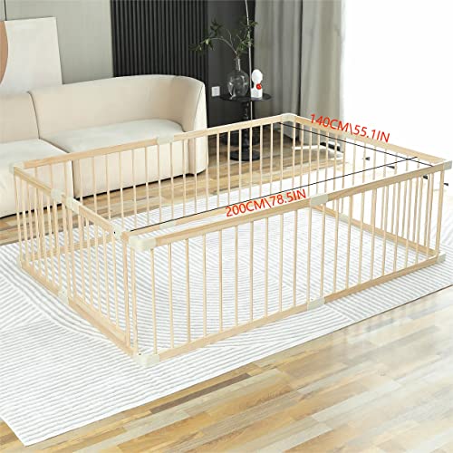 Baby Playpen Play Fence Gate Play Pen Wood Large,Playpens for Babies and Toddlers Kids Indoor,Baby Play Yards Gym - size: 140x200x61 cm