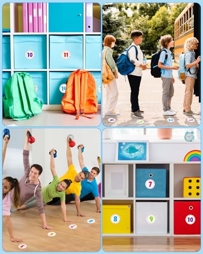 PETCEE Boho Line up Spots for Classroom Floor 36PCS Confetti Number Sticker - color: A-white