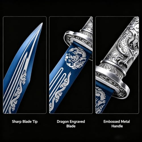 Heavy‑Duty Full Tang Katana, Unsharpened Collectible Samurai Sword with Adjustable Wall Display Hook, Replica Sword for Martial Arts Training, Halloween Cosplay, Renaissance Fair Themed Party