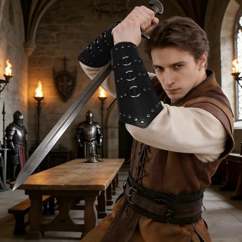 1 Pair Leather Arm Guards Medieval Accessories for Theme Activity - color: Black-01