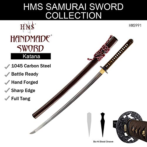 Hand Forged 1045 Carbon Steel Peony Katana, Heat Tempered Full Tang Sword