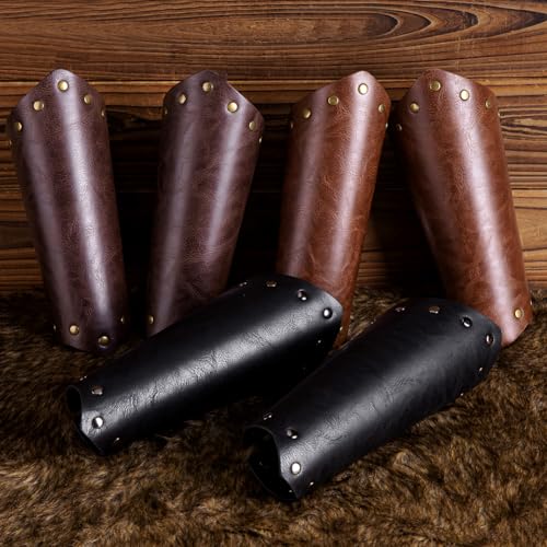Leather Bracers for Men - Viking Embossed Medieval Arm Archery Guard Gauntlet Costumes - color: Hbr050-pure Coffee