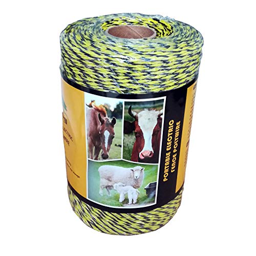 Portable Electric Fence Polywire with 6 Conductors, Yellow and Black, 656 Feet, 200 Meters - size: 656 Feet