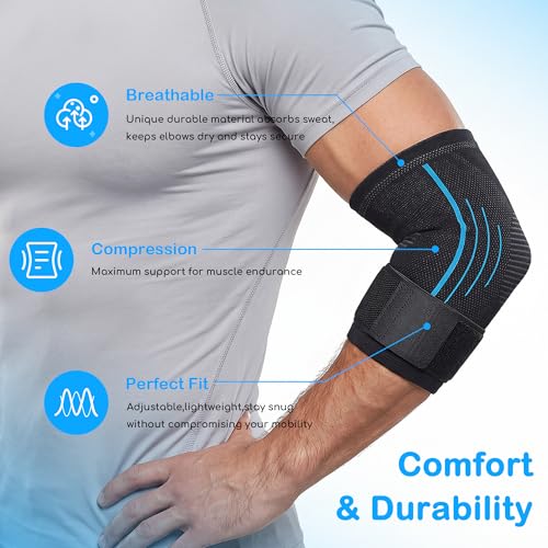 Tennis Elbow Brace for Men & Women, Elbow Compression Sleeve for Tendonitis - style: Blue-M