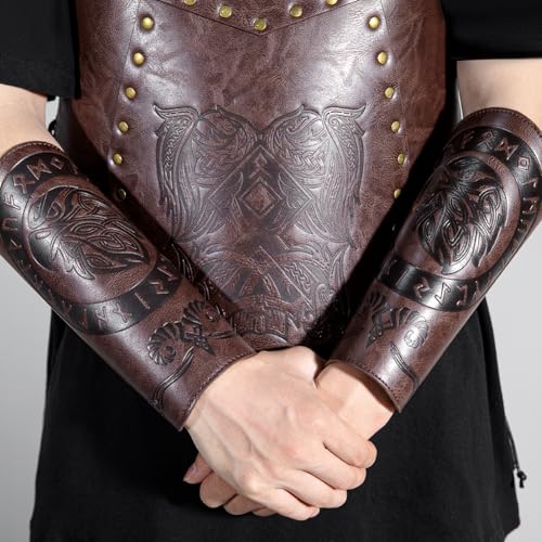 Leather Bracers for Men - Viking Embossed Medieval Arm Archery Guard Gauntlet Costumes - color: Hbr060-eagle Black