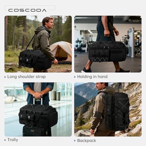 Gym Bags for Men with Shoe Compartment 60L Tactical Duffle Bag - color: Black Red, size: 60L