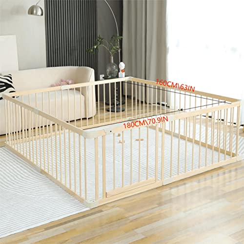 Baby Playpen Play Fence Gate Play Pen Wood Large,Playpens for Babies and Toddlers Kids Indoor,Baby Play Yards Gym - size: 160x180x61 cm