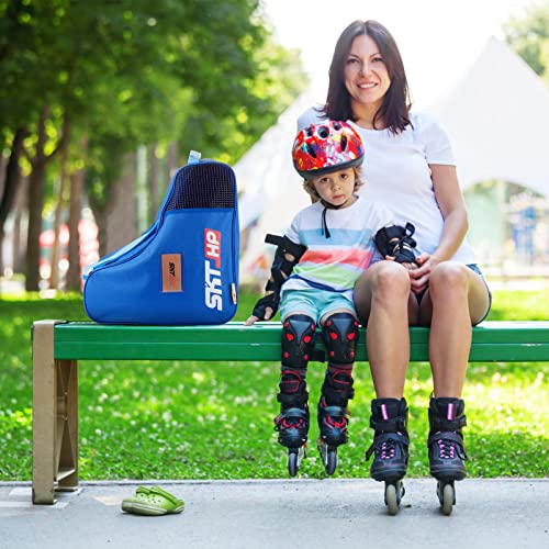Roller Skate Bag with Adjustable Shoulder Strap for Kids and Adults to Hold Inline Skates and Knee Pads - color: Blue