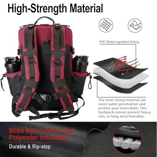 LHI Tactical Military Backpack for Men 25L/45L Large Molle Army Assault Pack 3 Day Hiking Rucksack With Bottle Holder - color: Red and Black, size: 45L