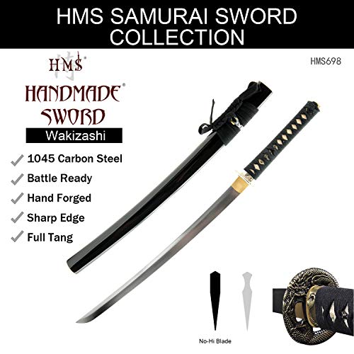 Hand Forged 1045 Carbon Steel Dragon Wakizashi, Full Tang Japanese Sword