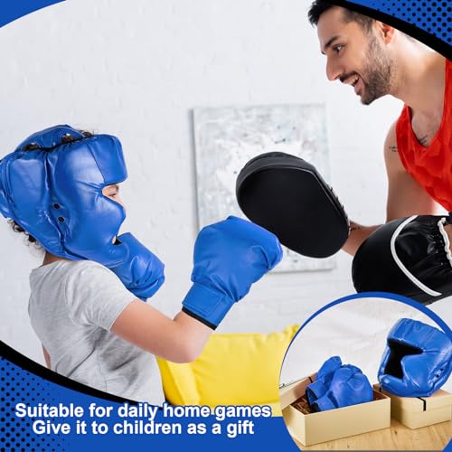 Kanayu 12 Pcs Kids Boxing Gear Set Helmet Gloves Hand Wraps - color: Blue, Black