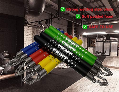 Nunchucks Rubber Martial Arts Training Nunchucks Nunchakus for Kids Beginner & Adults Practice with Steel Chain - color: BLACK