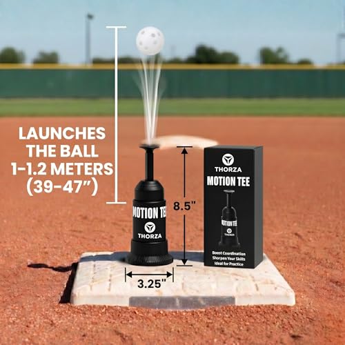 Thorza Tee Popper Motion Tee, Solo Baseball Training System with 4 Durable Balls for Hitting Practice, Swing Training, Batting Accuracy and Hand-Eye Coordination