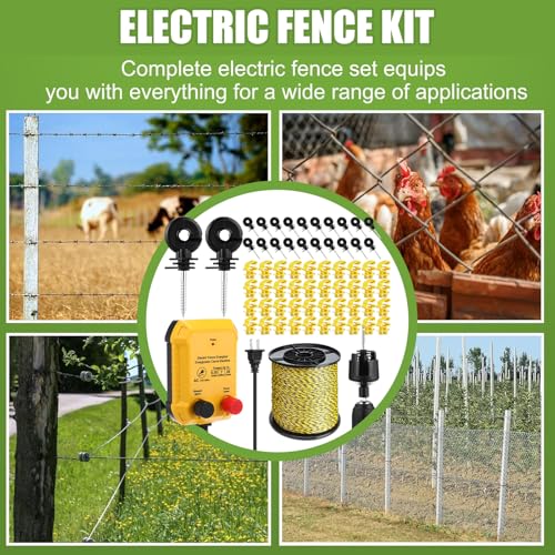 Electric Fence Kit, 7 Mile 110 VAC 0.35 J Fence Charger, 3366 ft Polywire - style: 0.35J