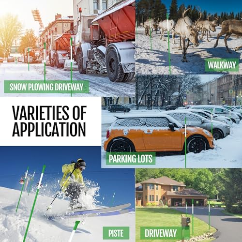 Anley 20 Pack 48" Reflective Driveway Markers, Snow Stakes with Fiberglass Pole & Hammer Cap - 4 Ft High Visibility Safety Markers Reflective Strip for Snow Plowing and Landscape (1/4" Dia, Green) - color: Green