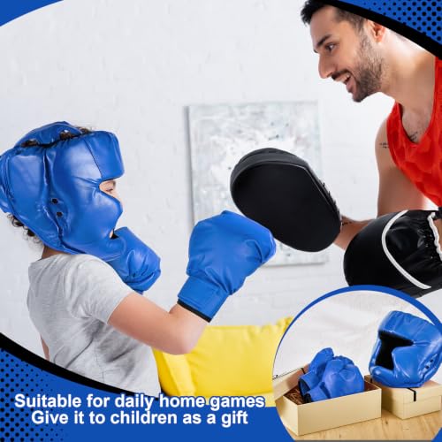 Kanayu 12 Pcs Kids Boxing Gear Set Helmet Gloves Hand Wraps - color: Blue, White