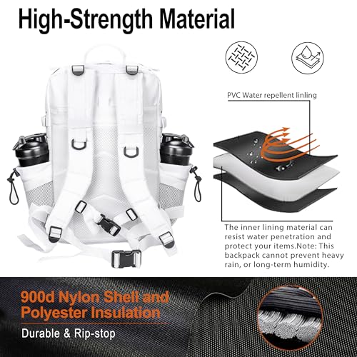 LHI Tactical Military Backpack for Men 25L/45L Large Molle Army Assault Pack 3 Day Hiking Rucksack With Bottle Holder - color: Silver White, size: 45L