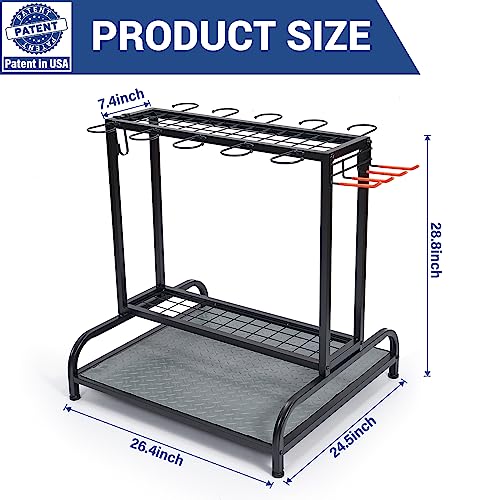 Garden Tool Organizer, Yard Tools Rack Holds 55 Long-Handled Tools/Rakes/Brooms for Garage Organization and Storage, Shed, Outdoor, Lawn, Heavy-Duty Steel, Black, Easy Assembly - size: Yard Tool Storage