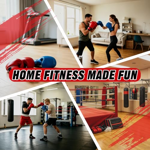 12oz Boxing Gloves for Teens & Adults with Hand Wraps & Mouth Guard – PU Leather One-Piece Molded Training Gloves Set for Heavy Bag Kickboxing Muay Thai MMA Sparring - color: Red&Blue