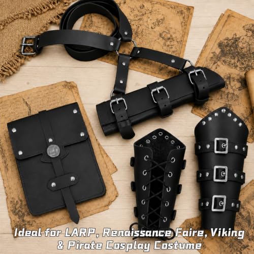 Medieval Pirate Sword Belt Pouch Set with Sword Frog For Larp Viking - color: Black-a