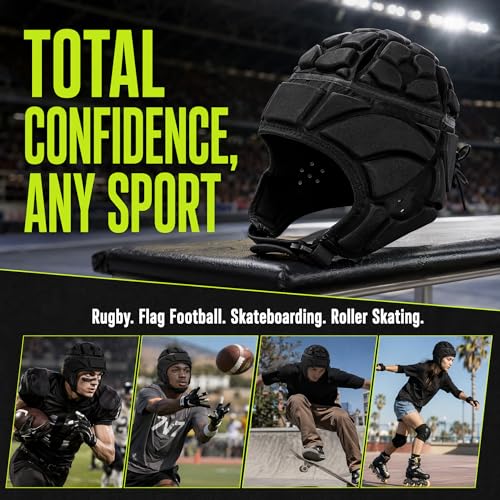 ZENFUN Rugby Helmet Shell, Soft Padded Headgear for Soccer, Protective Football Headguards for Youth, Scrum Cap for Kids, Medium/Large/Extra Large Size - size: Large