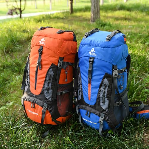 Bseash 60L Hiking Camping Backpack with Rain Cover, Waterproof Large Capacity Outdoor Sport Travel Daypack Climbing Touring (Navy Blue) - color: Navy Blue