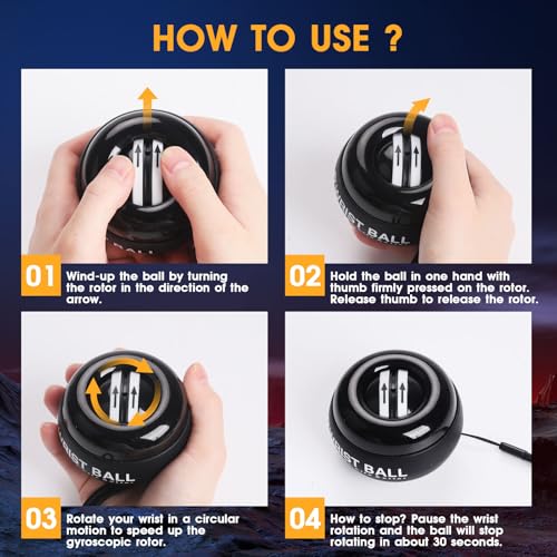 JIN BD Auto Start Wrist Ball,Gyro Ball Trainer,Wrist Exerciser,Gyroscopic - color: Black Diamond (No Light)