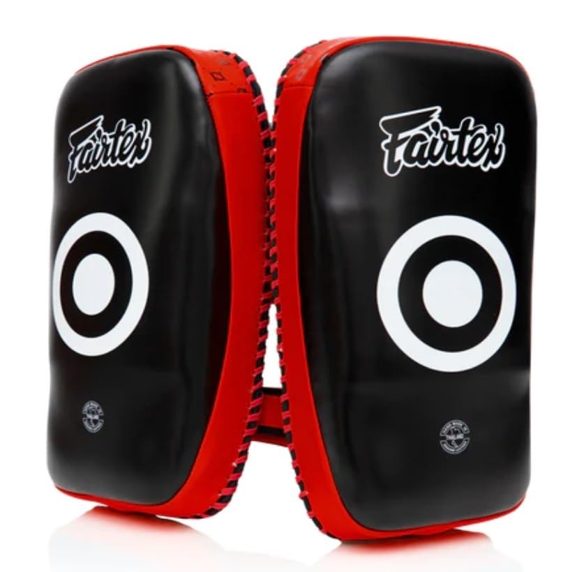 Fairtex Curved Muay Thai Pads, Kickboxing Punching Kicking Striking Shield - color: Black/Red, size: Extra Thick