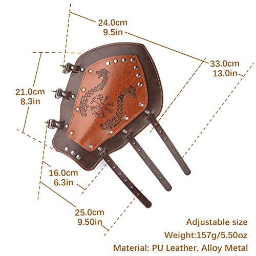 HZMAN Medieval Gauntlet Wristband Faux Leather Bracer Archery Arm Guard - color: Viking Dragon Boat Brown