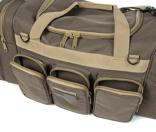 Heavy Duty Range Duffel Quality Tactical Gear Travel Sports Equipment Gym Bag Lockable Zippers with US Flag Patch (27" Khaki) - size: 27" Khaki