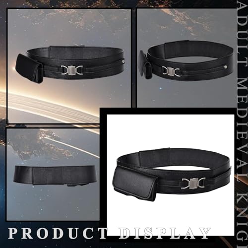 Medieval Knight Leather Belt Costume Halloween Renaissance Belts Waist Bag - color: Black, size: Small