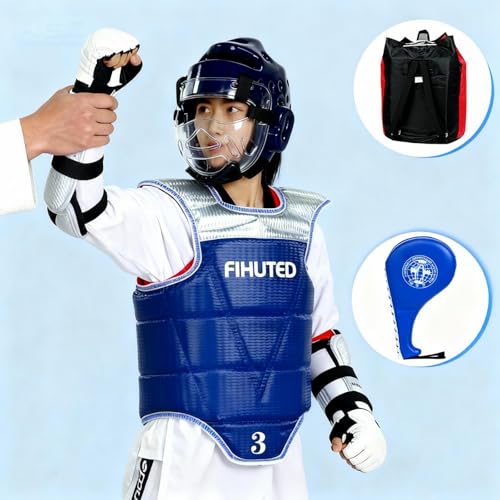 Taekwondo Sparring Gear Set with Helmet, Chest Guard, Arm & Shin Guards, Gloves & Foot Pads, Durable Lightweight Karate Protective Gear for Kids Youth Adults with Carry Bag(1#) (#1)
