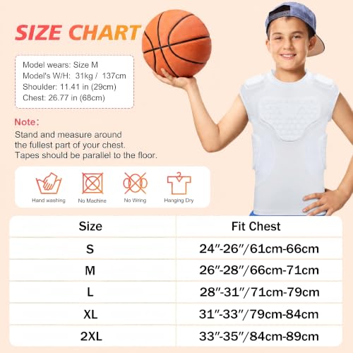 GUOZI Youth Football Padded Shirt with Chest Rib Shoulder Protectors - size: XX-Large, style: White