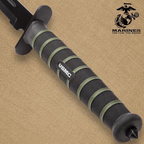 USMC Blackout Combat Tanto Sword with Nylon Sheath | AUS-6 Stainless Steel Tanto Blade | Rubberized Injection Molded Handle | Textured Grip | 27 1/2" Length | Battle Gear Ready