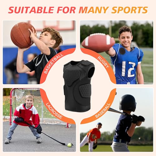 GUOZI Youth Football Padded Shirt with Chest Rib Shoulder Protectors - size: Small, style: Black