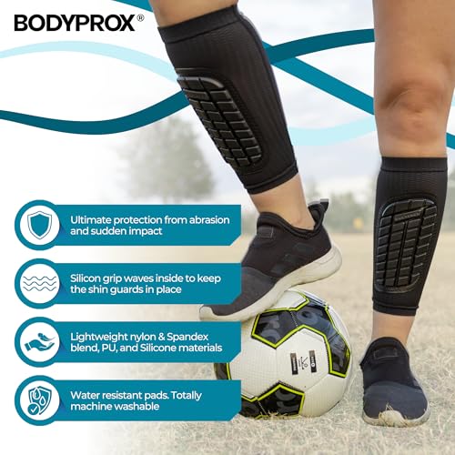 BODYPROX Soccer Shin Guards Sleeves for Men, Women and Youth - size: Large