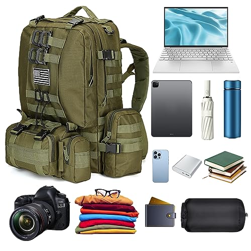 Large Military Tactical Backpack for Men, 40-50L Backpacks for Women, Bug out Bag Army 3 Days Pack Bags Rucksack with Molle System Green - color: Army Green