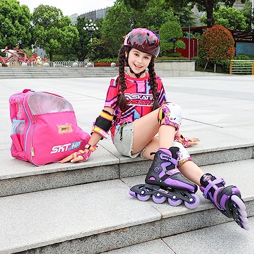 Roller Skate Bag with Adjustable Shoulder Strap for Kids and Adults to Hold Inline Skates and Knee Pads - color: B Pink