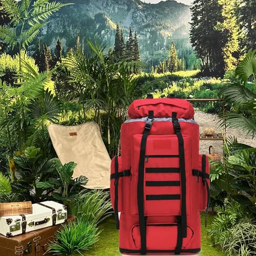 100L Hiking Camping Backpack MOLLE Rucksack Waterproof Daypack (Red) - color: Red
