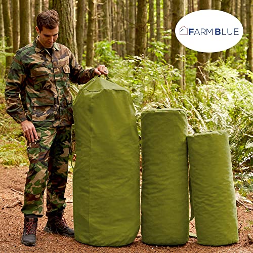 Farm Blue GI Style Zipper Duffle Bag Heavy Duty Army Duffle Bags - Military Grade Cotton Canvas Duffel Bag - Reinforced Camping Bag - Strong Zipper & Center Grab Handle (Olive Drab, X-Large) - color: OD Green, size: XL