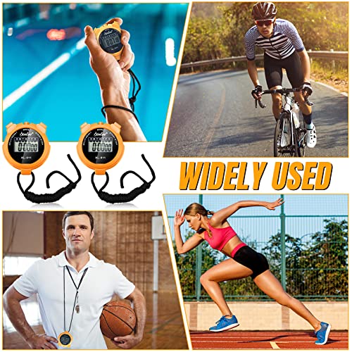 TOODOO 12 Pack Multi Function Digital Stopwatch Timer Bulk Sports Stopwatch with Lanyard Plastic Display Waterproof Date Time Alarm Timer for Coaches Fitness Referees - color: Orange