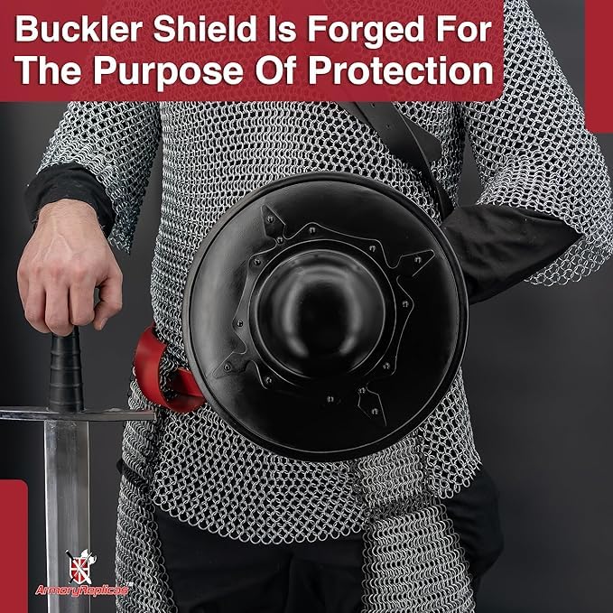 Armory Replicas™ - Battle-Ready Medieval Buckler Shield - 16-Gauge Steel Construction - Functional & Stylish - color: Black, style: Design 3