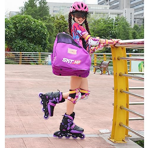 Roller Skate Bag with Adjustable Shoulder Strap for Kids and Adults to Hold Inline Skates and Knee Pads - color: C Purple