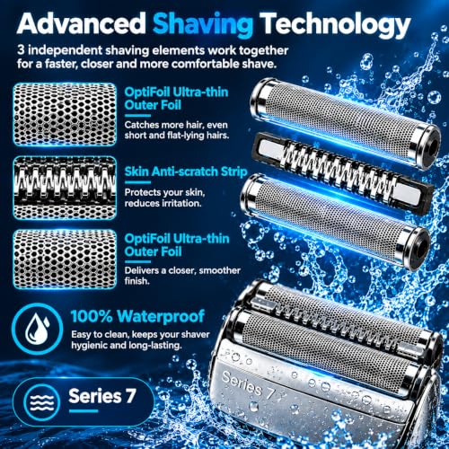 Series 7 70S Replacement Head for Foil Shaver Compatible with Braun Series 7 Shavers 720, 750CC, 760CC, 790CC, 9565 (3 Pack)