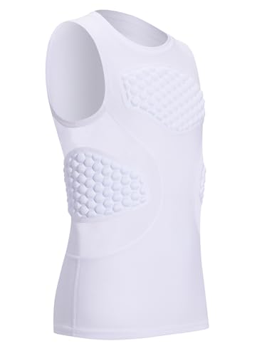 DEVOROPA Youth Boys Football Baseball Padded Compression Shirt Chest Protector Softball Lacrosse Rib Heart Sternum Guard - color: White, size: Medium