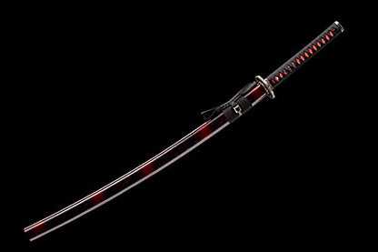 Traditional Heat/Clay Tempered Hand Forged Katana Sword | Real 1060/1095 T10 High Carbon Steel Sharp Full Tang Katanas | Practical Authentic Japanese Samurai Swords - color: Fans Red