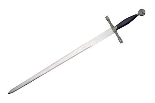 SZCO 40" King Arthur Sword – Decorative Medieval Fantasy Knight Sword for Adults with Etched Guard & Pommel, Black Handle & Leather Sheath for Cosplay, Display & LARP