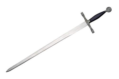 SZCO 40" King Arthur Sword – Decorative Medieval Fantasy Knight Sword for Adults with Etched Guard & Pommel, Black Handle & Leather Sheath for Cosplay, Display & LARP